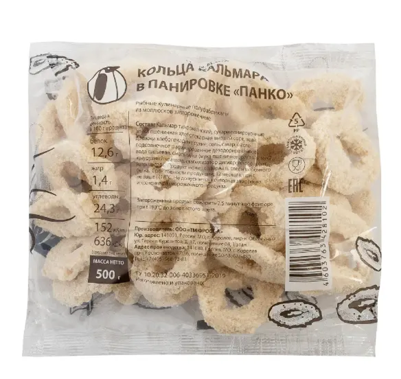 Кольца кальмара в панировке (Фрост А), 0,5кг (12 шт/кор)