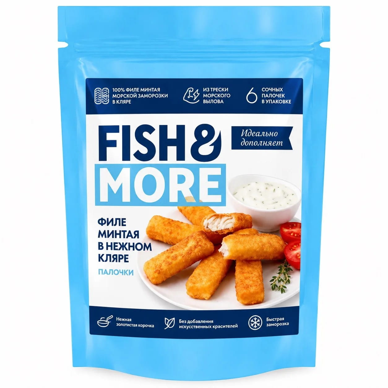 Палочки из минтая в кляре, с/м 0,33кг Fish & More  (8шт/кор)